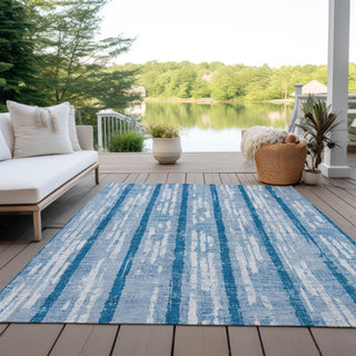 Piper Looms Chantille Stripes ACN892 Navy Machine Washable Area Rug Outdoor Lifestyle Image Feature
