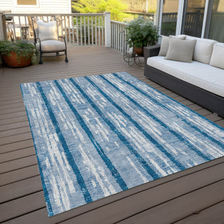 Piper Looms Chantille Stripes ACN892 Navy Machine Washable Area Rug Outdoor Lifestyle Image Feature
