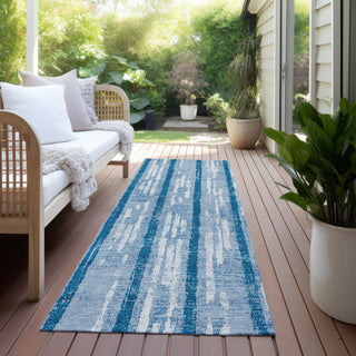 Piper Looms Chantille Stripes ACN892 Navy Machine Washable Area Rug Runner Outdoor Lifestyle Image Feature
