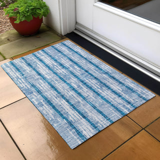 Piper Looms Chantille Stripes ACN892 Navy Machine Washable Area Rug Scatter Outdoor Lifestyle Image Feature