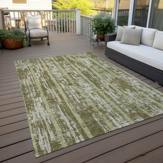 Piper Looms Chantille Stripes ACN892 Olive Machine Washable Area Rug Outdoor Lifestyle Image Feature