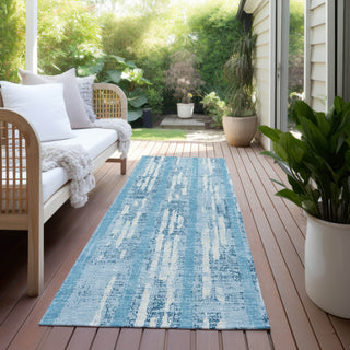 Piper Looms Chantille Stripes ACN892 Sky Machine Washable Area Rug Runner Outdoor Lifestyle Image Feature