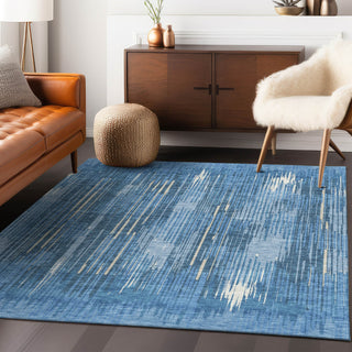 Piper Looms Chantille Stripes ACN893 Blue Machine Washable Area Rug Lifestyle Image Feature