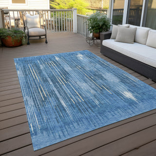 Piper Looms Chantille Stripes ACN893 Blue Machine Washable Area Rug Outdoor Lifestyle Image Feature