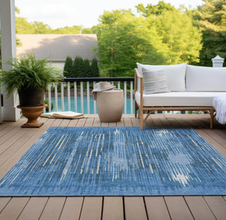 Piper Looms Chantille Stripes ACN893 Blue Machine Washable Area Rug Outdoor Lifestyle Image Feature