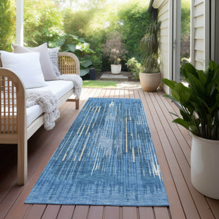 Piper Looms Chantille Stripes ACN893 Blue Machine Washable Area Rug Runner Outdoor Lifestyle Image Feature