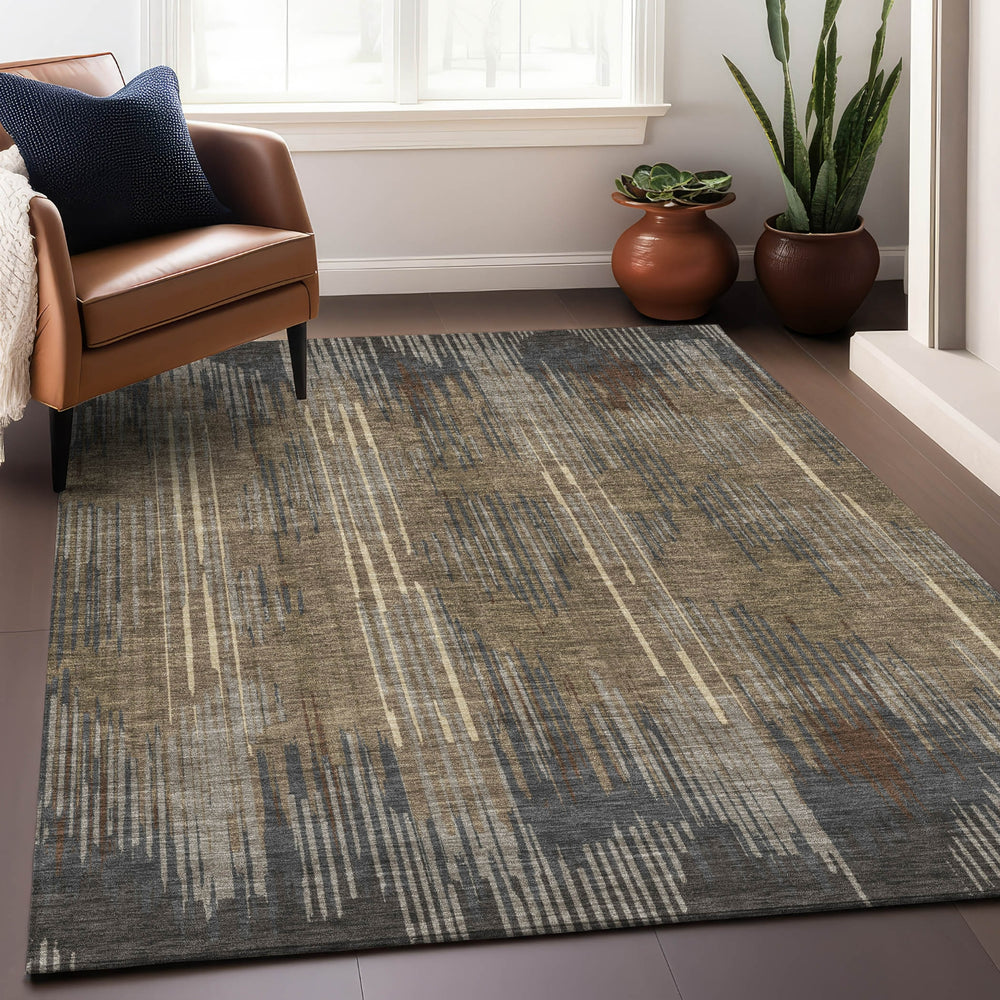 Piper Looms Chantille Stripes ACN893 Taupe Machine Washable Area Rug Lifestyle Image Feature