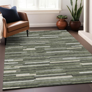 Piper Looms Chantille Stripes ACN894 Olive Machine Washable Area Rug Lifestyle Image Feature