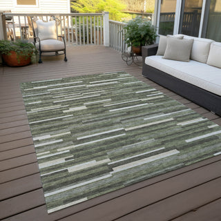 Piper Looms Chantille Stripes ACN894 Olive Machine Washable Area Rug Outdoor Lifestyle Image Feature