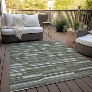 Piper Looms Chantille Stripes ACN894 Olive Machine Washable Area Rug Outdoor Lifestyle Image Feature