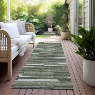 Piper Looms Chantille Stripes ACN894 Olive Machine Washable Area Rug Runner Outdoor Lifestyle Image Feature