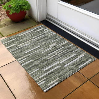 Piper Looms Chantille Stripes ACN894 Olive Machine Washable Area Rug Scatter Outdoor Lifestyle Image Feature