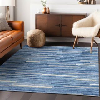 Piper Looms Chantille Stripes ACN894 Sky Machine Washable Area Rug Lifestyle Image Feature
