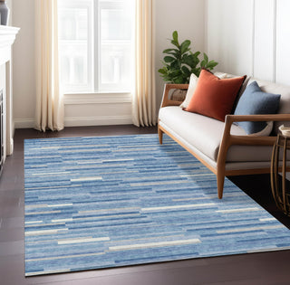 Piper Looms Chantille Stripes ACN894 Sky Machine Washable Area Rug Lifestyle Image Feature