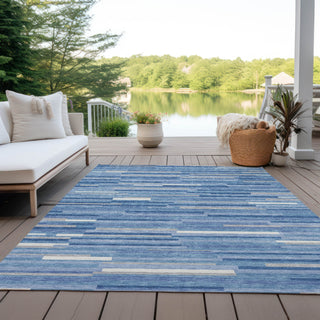 Piper Looms Chantille Stripes ACN894 Sky Machine Washable Area Rug Outdoor Lifestyle Image Feature