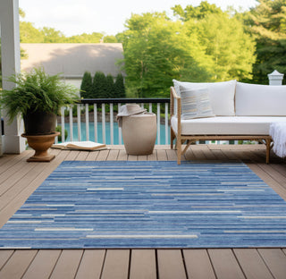 Piper Looms Chantille Stripes ACN894 Sky Machine Washable Area Rug Outdoor Lifestyle Image Feature