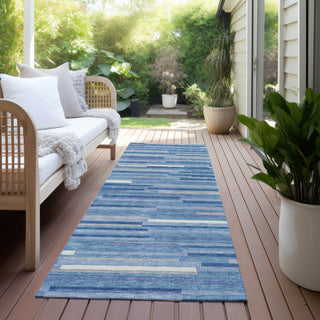 Piper Looms Chantille Stripes ACN894 Sky Machine Washable Area Rug Runner Outdoor Lifestyle Image Feature