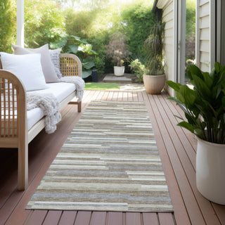 Piper Looms Chantille Stripes ACN894 Taupe Machine Washable Area Rug Runner Outdoor Lifestyle Image Feature