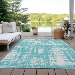 Piper Looms Chantille Modern ACN895 Aqua Machine Washable Area Rug Outdoor Lifestyle Image Feature