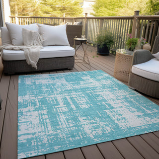 Piper Looms Chantille Modern ACN895 Aqua Machine Washable Area Rug Outdoor Lifestyle Image Feature