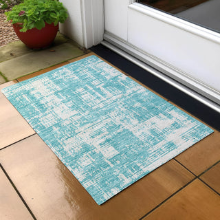 Piper Looms Chantille Modern ACN895 Aqua Machine Washable Area Rug Scatter Outdoor Lifestyle Image Feature