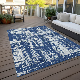 Piper Looms Chantille Modern ACN895 Navy Machine Washable Area Rug Outdoor Lifestyle Image Feature