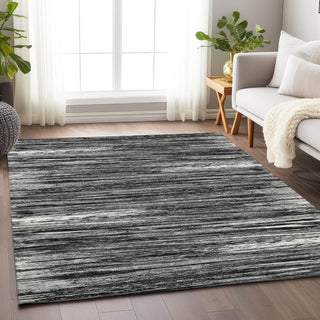 Piper Looms Chantille Stripes ACN896 Black Machine Washable Area Rug Lifestyle Image Feature