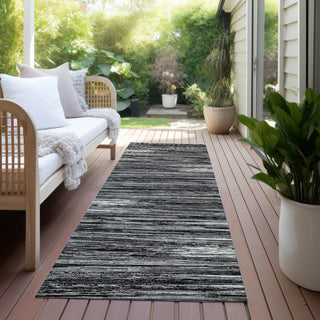 Piper Looms Chantille Stripes ACN896 Black Machine Washable Area Rug Runner Outdoor Lifestyle Image Feature