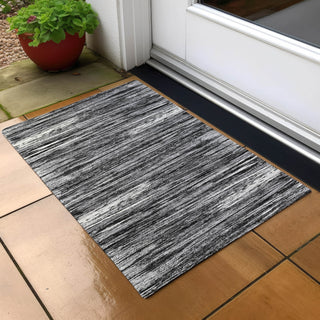 Piper Looms Chantille Stripes ACN896 Black Machine Washable Area Rug Scatter Outdoor Lifestyle Image Feature
