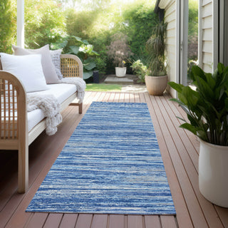 Piper Looms Chantille Stripes ACN896 Blue Machine Washable Area Rug Runner Outdoor Lifestyle Image Feature
