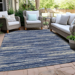 Piper Looms Chantille Stripes ACN896 Navy Machine Washable Area Rug Outdoor Lifestyle Image Feature