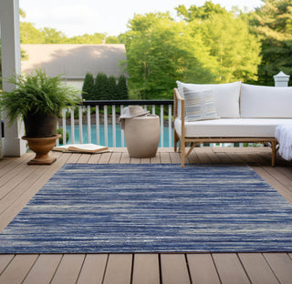 Piper Looms Chantille Stripes ACN896 Navy Machine Washable Area Rug Outdoor Lifestyle Image Feature
