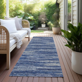 Piper Looms Chantille Stripes ACN896 Navy Machine Washable Area Rug Runner Outdoor Lifestyle Image Feature