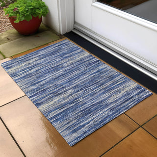 Piper Looms Chantille Stripes ACN896 Navy Machine Washable Area Rug Scatter Outdoor Lifestyle Image Feature