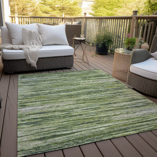 Piper Looms Chantille Stripes ACN896 Olive Machine Washable Area Rug Outdoor Lifestyle Image Feature