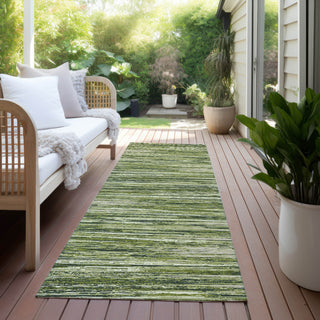 Piper Looms Chantille Stripes ACN896 Olive Machine Washable Area Rug Runner Outdoor Lifestyle Image Feature