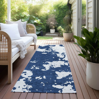 Piper Looms Chantille Modern ACN897 Navy Machine Washable Area Rug Runner Outdoor Lifestyle Image Feature