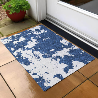 Piper Looms Chantille Modern ACN897 Navy Machine Washable Area Rug Scatter Outdoor Lifestyle Image Feature