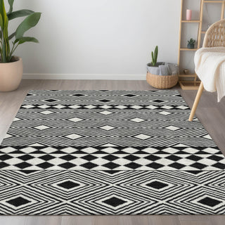 Piper Looms Chantille Diamonds ACN898 Black Machine Washable Area Rug Lifestyle Image Feature