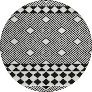 Piper Looms Chantille Diamonds ACN898 Black Machine Washable Area Rug Round Main Image