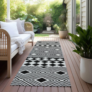 Piper Looms Chantille Diamonds ACN898 Black Machine Washable Area Rug Runner Outdoor Lifestyle Image Feature
