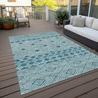 Piper Looms Chantille Diamonds ACN898 Teal Machine Washable Area Rug Outdoor Lifestyle Image Feature