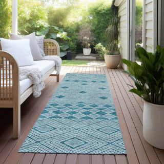 Piper Looms Chantille Diamonds ACN898 Teal Machine Washable Area Rug Runner Outdoor Lifestyle Image Feature