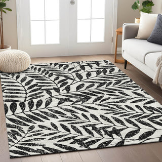 Piper Looms Chantille Floral ACN899 Black Machine Washable Area Rug Lifestyle Image Feature