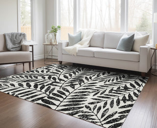 Piper Looms Chantille Floral ACN899 Black Machine Washable Area Rug Lifestyle Image Feature