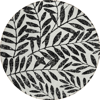 Piper Looms Chantille Floral ACN899 Black Machine Washable Area Rug Round Main Image