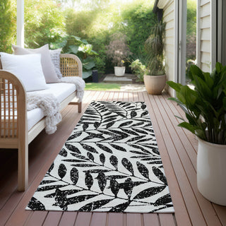 Piper Looms Chantille Floral ACN899 Black Machine Washable Area Rug Runner Outdoor Lifestyle Image Feature