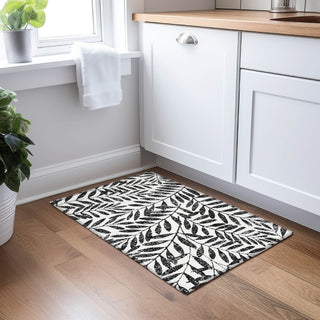 Piper Looms Chantille Floral ACN899 Black Machine Washable Area Rug Scatter Lifestyle Image Feature