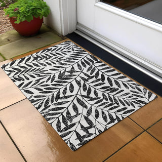 Piper Looms Chantille Floral ACN899 Black Machine Washable Area Rug Scatter Outdoor Lifestyle Image Feature