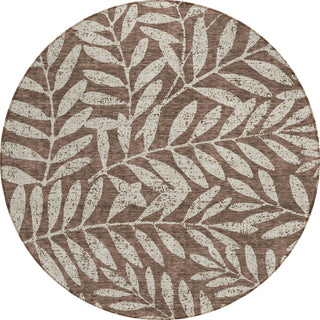 Piper Looms Chantille Floral ACN899 Brown Machine Washable Area Rug Round Main Image